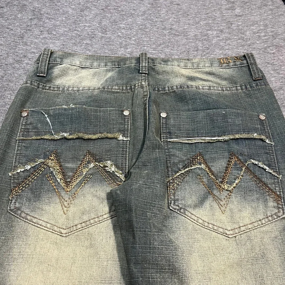 Brooklyn Express Mens 34x30 Baggy Y2K Jeans Wide Leg JNCO Style Sandblast Denim